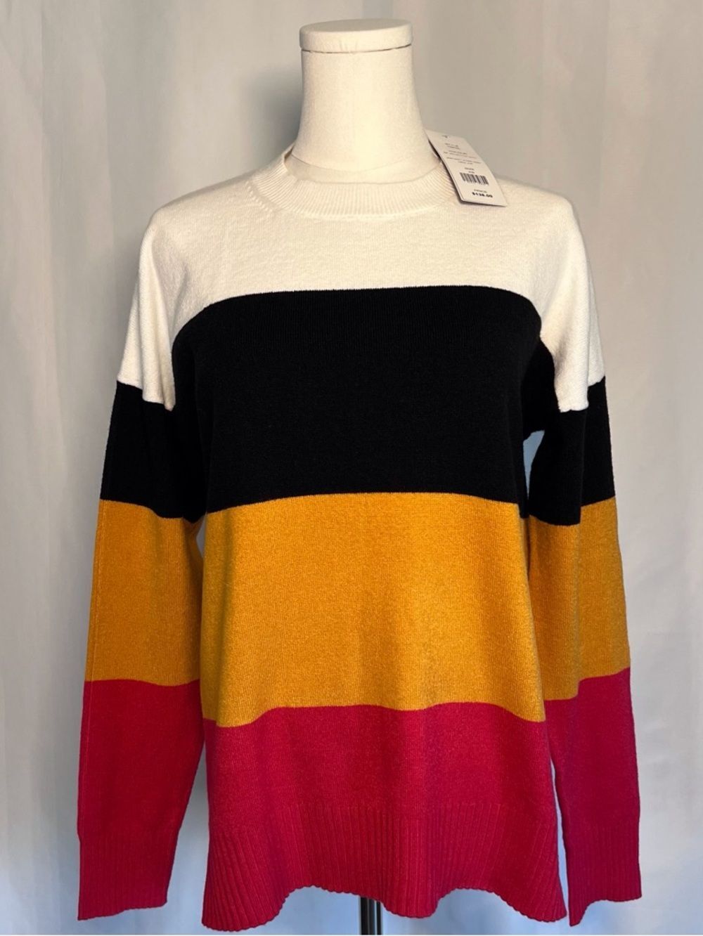 French Connection Striped Crewneck Sweater White, Black, Mustard & Red Size XS